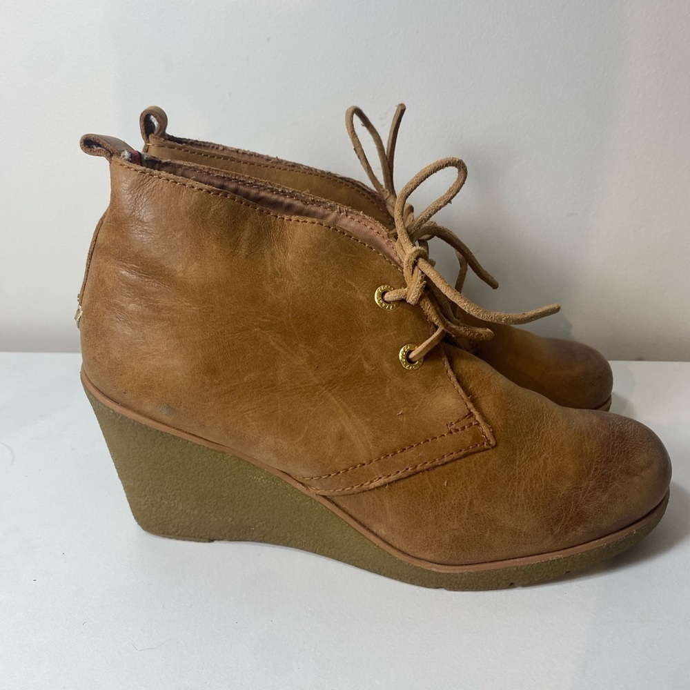 Sperry Brown Leather Top Sider Wedges Booties Size 7 - Picture 8 of 14